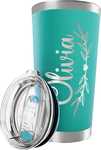 Miniatura 28 de Vaso personalizado con nombre grabado, 12 diseños, vaso de café de 20 onzas con tapa deslizante, aislamiento de doble pared, regalos personalizados
