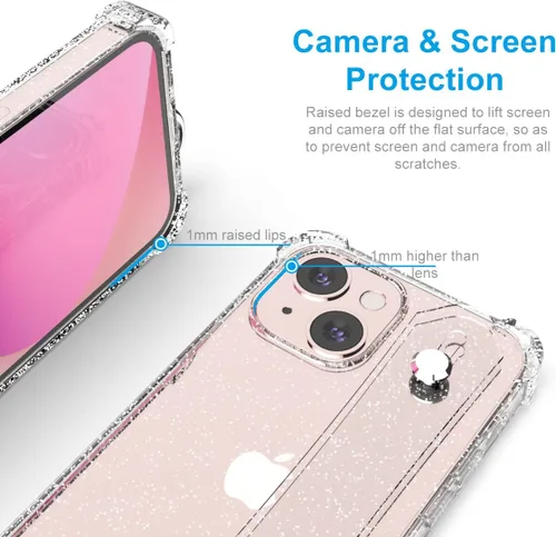 Miniatura 3 de Funda con purpurina con correa de mano compatible con iPhone 13 de 6.1 pulgadas, funda transparente brillante con correa de muñeca ajustable soporte