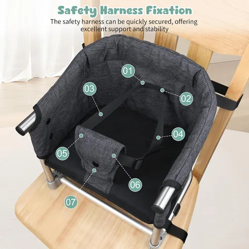 Miniatura 6 de Asiento elevador para mesa de comedor, silla elevadora portátil 3 en 1 con hebilla de seguridad, asiento de alimentación de bebé ajustable y Negro