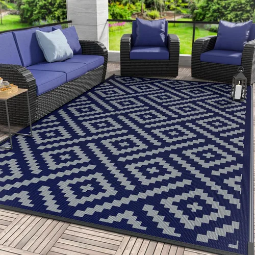 Miniatura 8 de GENIMO Alfombra de exterior impermeable de 5 x 8 pies, alfombras reversibles, alfombra de área, alfombra de plástico para exteriores, alfombra Negro