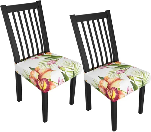 Miniatura 18 de Juego de 4 fundas elásticas para sillas de comedor, fundas para sillas de comedor con estampado floral, fundas para asientos de sillas con estampado