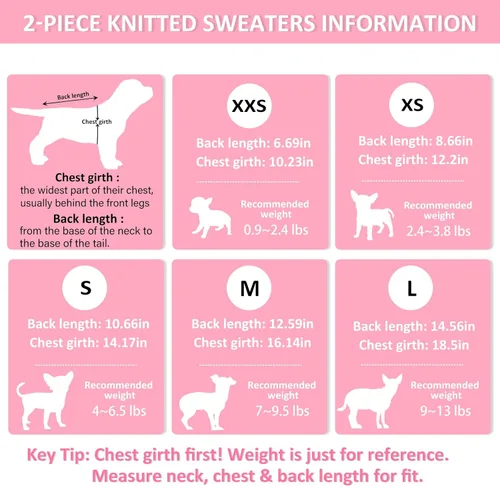 Miniatura 6 de 2 piezas de suéteres para perros con cuello alto de punto, suéter para Chihuahua y Yorkie, ropa para perros pequeños, trajes cálidos de invierno