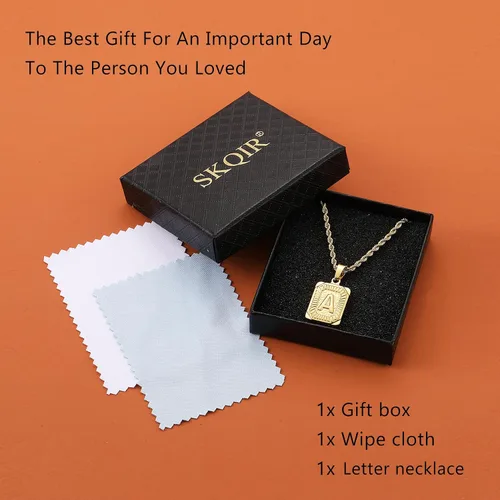 Miniatura 6 de SKQIR Collares de letra inicial para hombre, chapado en acero inoxidable, collar de letra pandent cuadrada A Z para mujer, collar de cruz