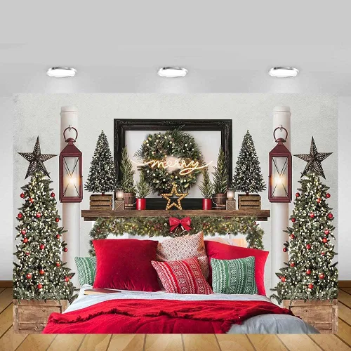 Miniatura 5 de MEHOFOND Cabecera de Navidad roja de 7 x 5 pies, telón de fondo de cama para niños, retrato de fotografía de invierno, vacaciones de invierno