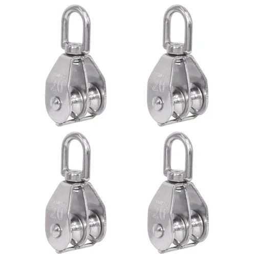 Miniatura 12 de Rocaris Paquete de 2 bloques de polea doble de elevación M50 304 Grúa de acero inoxidable Gancho giratorio de doble polea de carga de rodillos