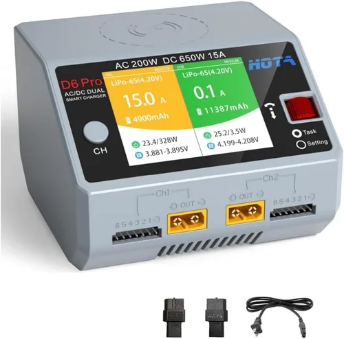 HOTA D6 Pro RC Batería AC200W DC 325W Dual RC Cargador 15A Balance Cargador para RC 1S 2S 3S 4S 5S 6S Lipo Baterías LiHv Nicd NiMH Carga de batería