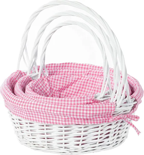 Miniatura 8 de WICKERWISE Cesta de regalo tradicional de sauce redondo blanco con forro a cuadros y asas resistentes, cesta de almacenamiento de aperitivos