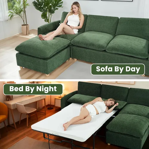 Miniatura 5 de Sofá extraíble en forma de L con cama cama y otomana de almacenamiento, sofá modular de felpilla para sala de estar, sofá modular en forma de L
