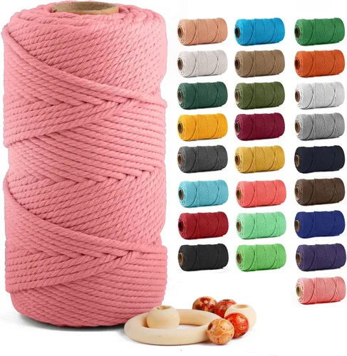 Miniatura 56 de Cuerda de algodón para macramé de 5 mm x 109 yardas, ZUEXT 100% natural hecha a mano, cuerda de algodón trenzada de 4 hebras para colgar plantas