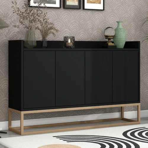 Miniatura 3 de LUMISOL Aparador de buffet, armario de almacenamiento con patas de metal dorado y estante ajustable, mesa consola con almacenamiento para entrada