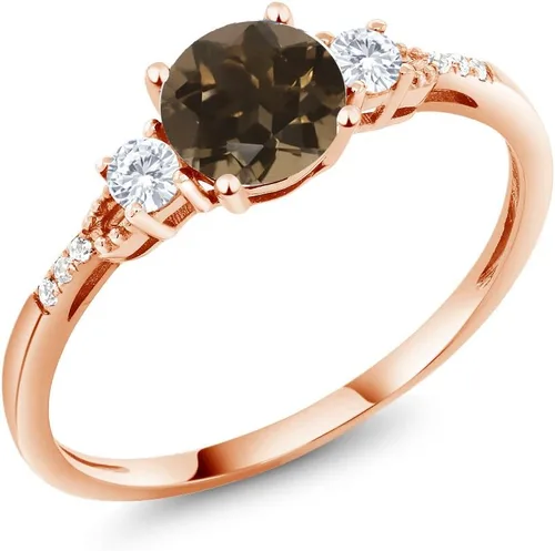 Miniatura 88 de Gem Stone King Anillo de compromiso de 3 piedras preciosas redondas de oro rosa de 10 quilates, 0.236 in, piedra natal, zafiro blanco y diamante