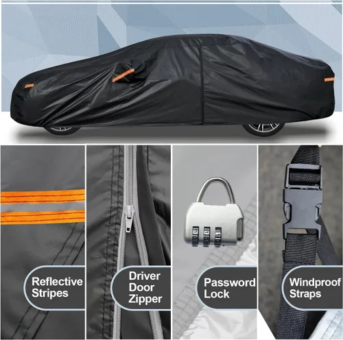 Miniatura 5 de Kayme Funda impermeable para automóvil sedán, para todo tipo de clima, con cerradura y cremallera, protección contra la lluvia solar UV al aire
