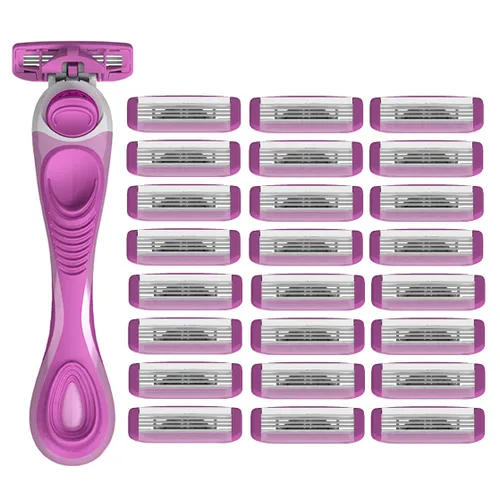 Miniatura 5 de ShaveMOB Kit de maquinilla de afeitar de 3 cuchillas para mujer (mango de cabeza flexible + 12 recambios) - El práctico kit de afeitado