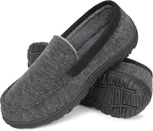 Pantuflas tipo mocasín para hombre, para interiores y exteriores, antideslizantes, de espuma viscoelástica, con parte inferior de goma