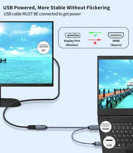 Miniatura 2 de Adaptador HDMI a DisplayPort 4K a 60Hz, convertidor HDMI 2.0 a DP 1.2, alimentado por USB, cable de 0.65 pies, unidireccional, compatible con PS5