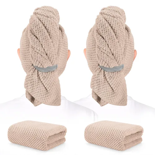 Miniatura 14 de Paquete de 2 toallas de microfibra para el cabello - 41 x 24 pulgadas, súper suaves, absorbentes, de secado rápido sin encrespamiento, envoltorio