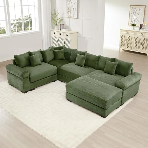 Miniatura 58 de Sofá modular de gran tamaño de 117.3 pulgadas, sofás modulares grandes de pana para sala de estar, sofás de 3 plazas, moderno juego de sofá de Blanco