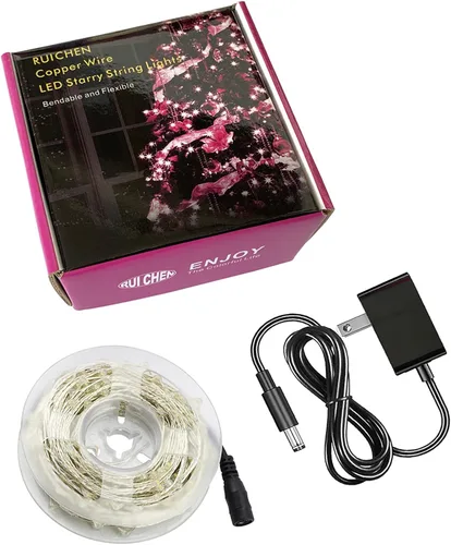 Miniatura 9 de RUICHEN Luces de Hadas de Alambre Plateado Enchufables de 33 Pies, Cadena de 100 Luces LED con Carrete, Azul Waterproof, Silver Coated Copper Wire