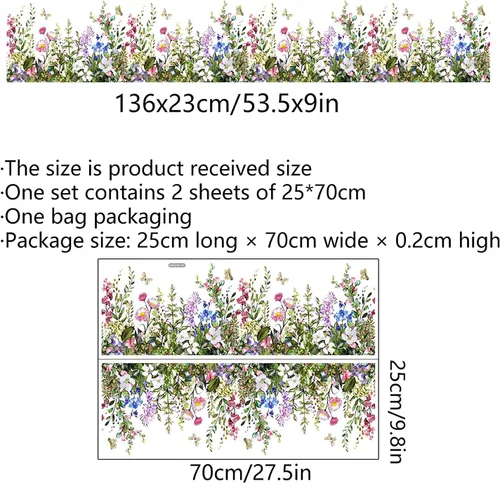 Miniatura 6 de Calcomanía de pared de flores coloridas y mariposas, arte floral de sacinora con plantas verdes, vinilo extraíble para despegar y pegar para sala
