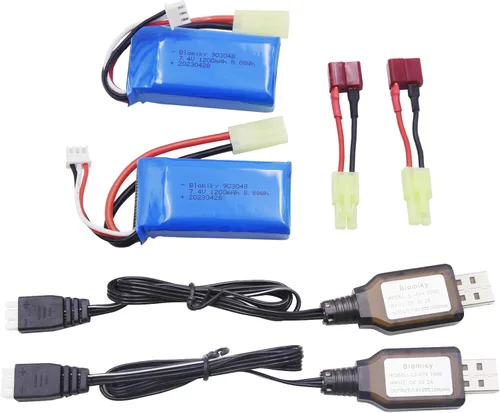 Miniatura 7 de Blomiky Paquete de 2 baterías Li-PO de 7.4 V 1200 mAh 8.88 Wh y 2 cables de cargador USB de repuesto para escala 1/18 9310YL 9300 9301E 9302E 9303E