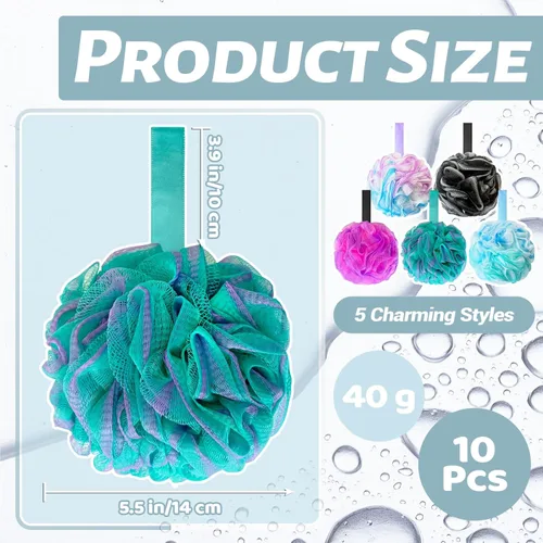 Miniatura 2 de 10 paquetes de esponjas de baño tipo lufa de 40g, esponjas de malla suaves para la ducha, bolas de baño exfoliantes para mujeres, hombres y niños