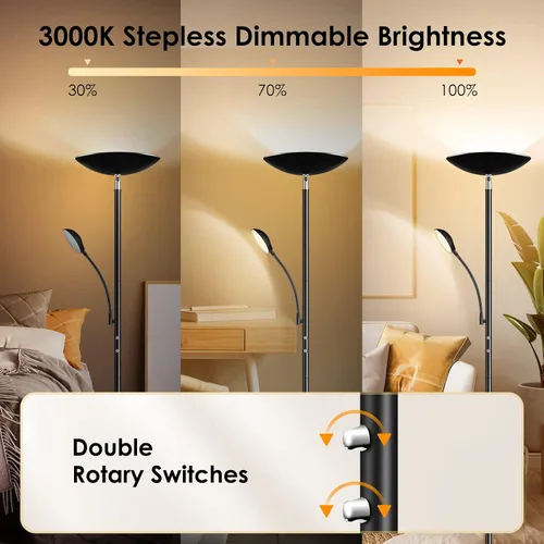 Miniatura 2 de BoostArea Lámpara de pie, LED de 20 W/2000 lúmenes, lámpara de pie torchiere brillante con lámpara de lectura ajustable de 5 W, lámpara de pie