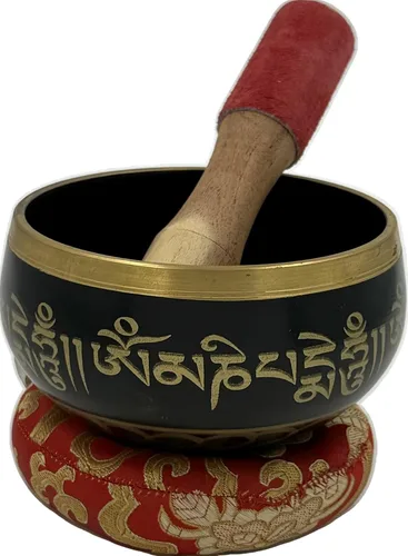DharmaObjectsGorgeous 8 Símbolos de la Suerte para meditación, Plato cantante / cojín / mazo, Negro, M