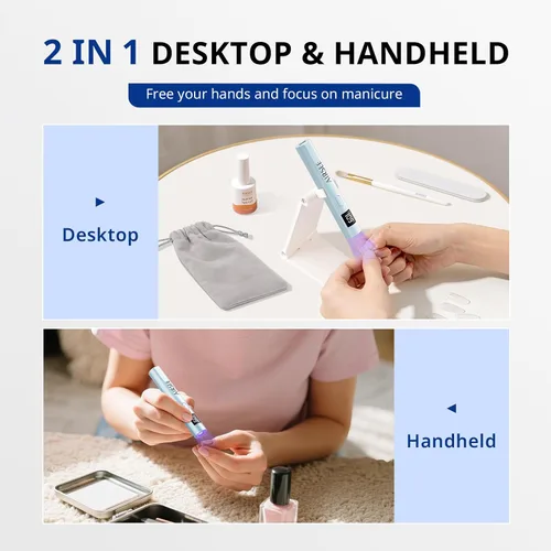 Miniatura 3 de AIRSEE Mini luz UV de mano con bolsa de almacenamiento y soporte, lámparas de uñas inalámbricas y portátiles, 2 temporizadores y pantalla LCD
