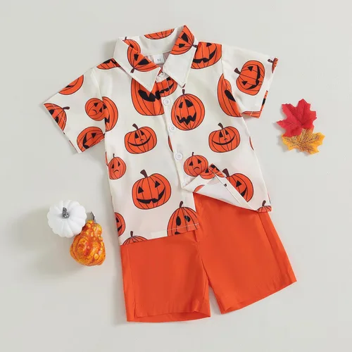 Miniatura 2 de DNOMAID YZARC Conjunto de 2 piezas de camiseta de manga corta con botones y pantalones cortos para bebé niño