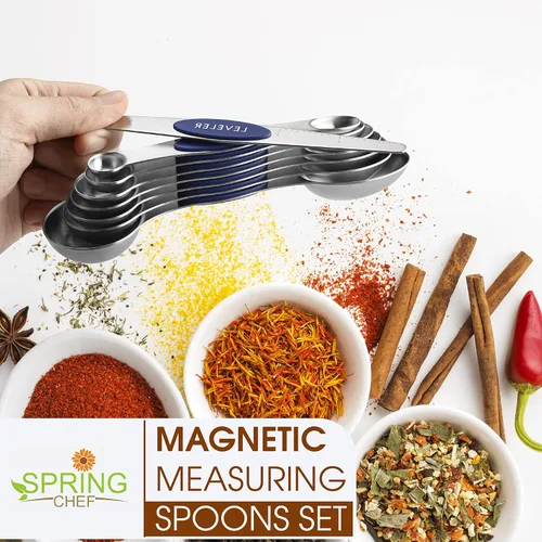 Miniatura 2 de Spring Chef Juego de 8 cucharas medidoras magnéticas de acero inoxidable con nivelador, cucharadita resistente y cucharada medidora con imanes N45