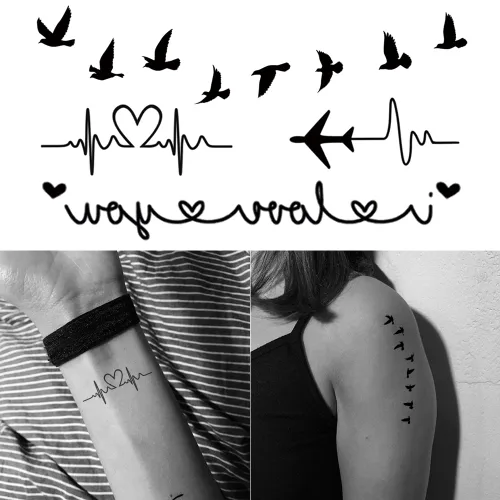 Miniatura 10 de 2 hojas de tatuajes temporales pequeños pequeños para mujeres y hombres, manos, cuello, muñeca, lindas calcomanías de tatuaje de dibujos animados