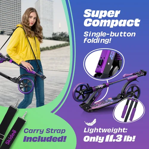 Miniatura 4 de SKIDEE Patinete para Adultos y Adolescentes, Altura Ajustable, Plegable, Ruedas Grandes, Ligero, Duradero, Suspensión Anti-Golpes, Hasta 220 Libras