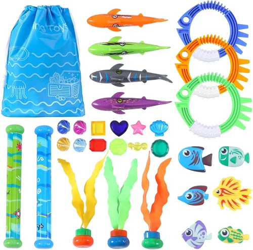 Miniatura 7 de 40 piezas de juguetes de buceo de piscina de verano para niños de 3 a 12 años, divertido juego de natación, juguete de hundimiento, regalos Verde