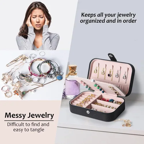 Miniatura 7 de Joyero de viaje, organizador de joyas pequeño de piel sintética para mujeres y niñas, mini estuche de viaje portátil, cajas de almacenamiento