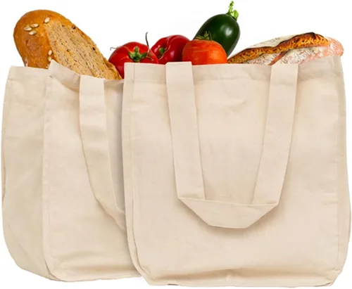 Best Canvas Grocery Shopping Bags - Cloth Grocery Tote Bags - Reusable Cotton Grocery Tote Bags with Bottle Sleeves Blanco sucio