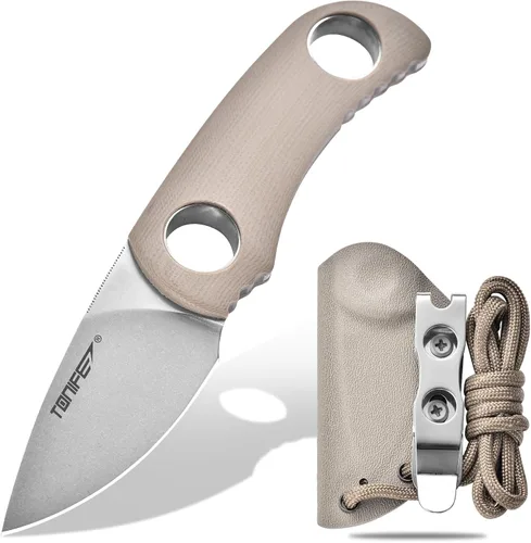 Miniatura 9 de TONIFE Cuchillo de hoja fija de 4.8 cm, cuchillo mini para el cuello con funda Kydex y cordón, cuchillo fijo portátil EDC para supervivencia al aire