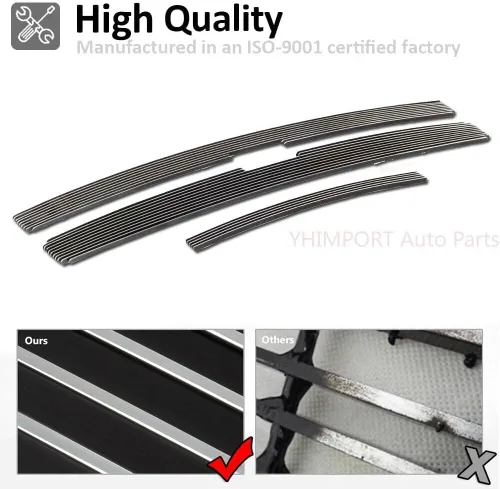 Miniatura 4 de Inserto de rejilla de aluminio sólido compatible con Chevy Silverado 2007-2010 2500HD/3500HD cromado, 3 piezas