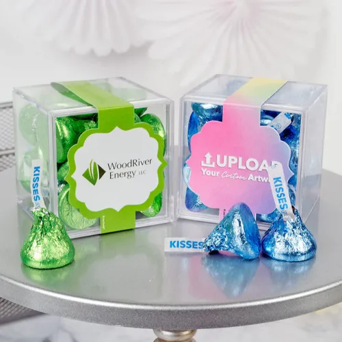 12ct Personalizado Empresa Añadir Su Logo Artículos promocionales JUST CANDY® favor cube (12 unidades) - Light Blue Kisses Chocolate