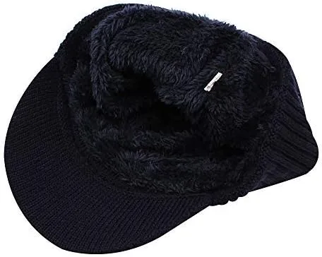 Miniatura 4 de XIAOHAWANG Gorro de invierno para hombre con visera de cable de punto con forro polar de retazos a rayas con ala para deportes al aire libre