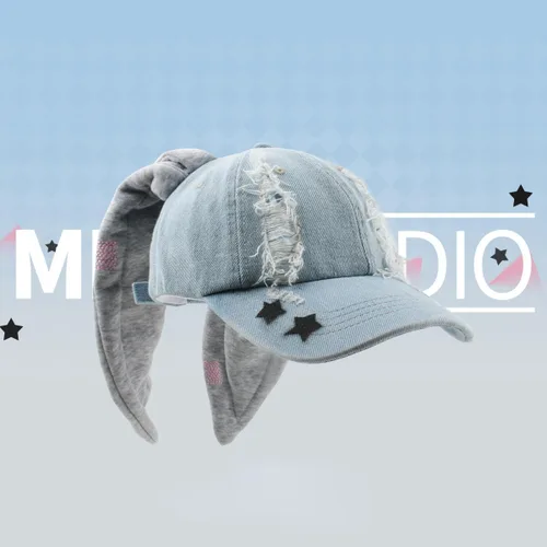 Miniatura 4 de Y2k - Gorros de mezclilla con orejas de conejo, trajes de Kpop para mujer, gorra de béisbol de hip-hop, gorras grunge para niñas