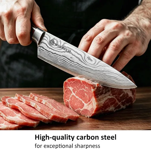 Miniatura 5 de Cuchillo de chef de 8 pulgadas, cuchillo de cocina afilado de acero inoxidable de alto carbono, cuchillo Gyuto mango ergonómico de madera, cuchillo