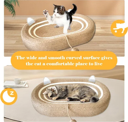 Miniatura 4 de Cama rascador para gatos 3 en 1, tabla rascador de sisal para gatos, almohadilla ovalada para arañazos de gatos, duradera para rascar, cama redonda