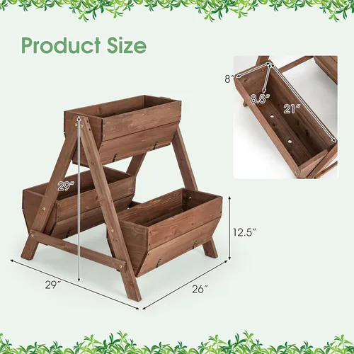 Miniatura 9 de Giantex Cama de jardín vertical elevada, 3 cajas de madera para flores, verduras, frutas y hierbas, maceta de jardín independiente con agujeros