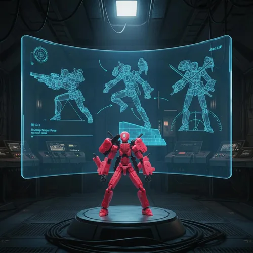 Miniatura 4 de Figura de acción T13 con cañón láser, robot Titan 13 rojo impreso en 3D articulado articulado articulado coleccionable, montaje coleccionable
