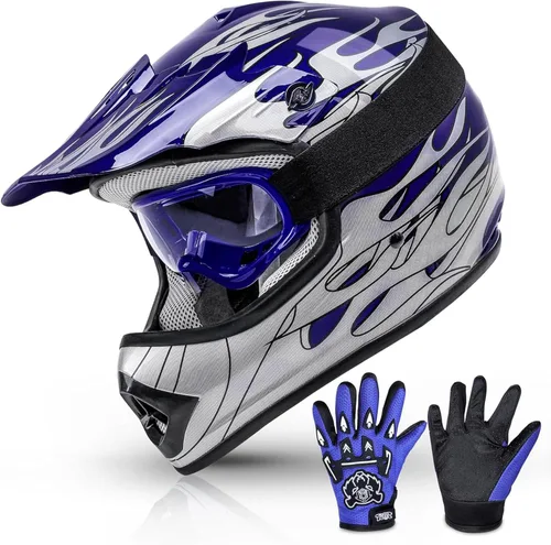 TCMT Casco de motocross para jóvenes, certificado por DOT, casco de motocross ATV de cara completa para niños con gafas, guantes y bolsa para casco
