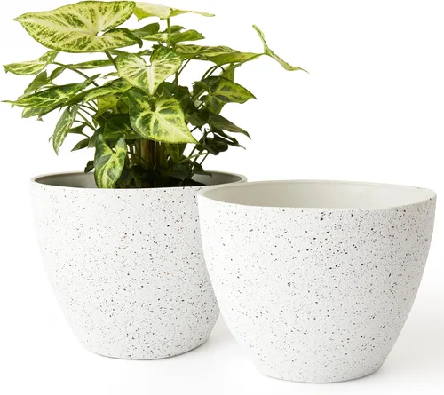 Miniatura 12 de LA JOLIE MUSE Macetas de Flores para Exterior Jardineras de Jardín, Macetas de Interior con Agujeros de Drenaje, Plástico, Patrón de Mármol Gris