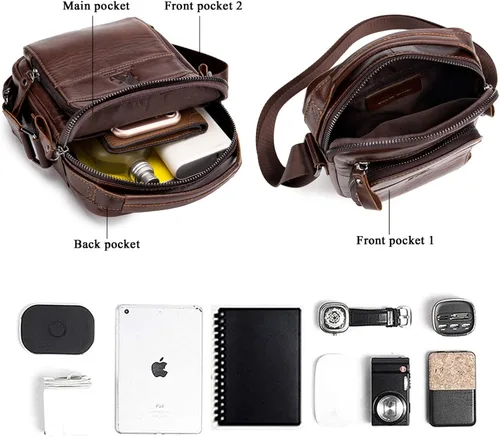 Miniatura 2 de BAIGIO Bolso bandolera de cuero genuino para hombre, bolso de hombro pequeño, bolso de mensajero para hombre, bolso para iPad, bolsa de viaje