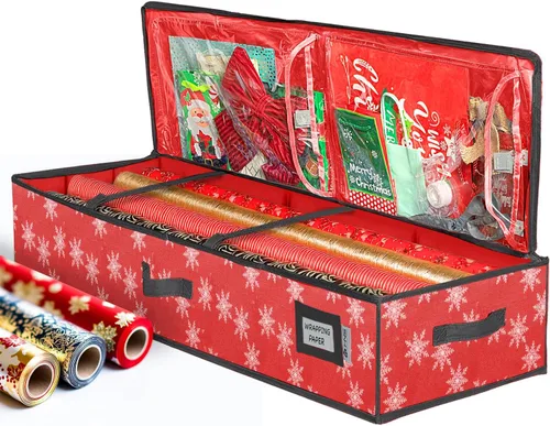 HOLDN' STORAGE Contenedor de Almacenamiento Premium para Papel de Regalo - Duradero 600D Resistente a Desgarros, Cabe 27 Rollos de Papel de Regalo,