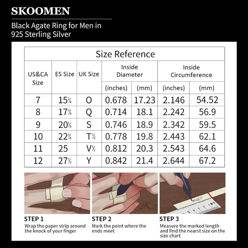 Miniatura 5 de SKOOMEN Anillo para hombre en plata de ley, anillo de ónix para hombre con caja de regalo, anillo Aqeeq para hombre, anillo grande hecho a mano