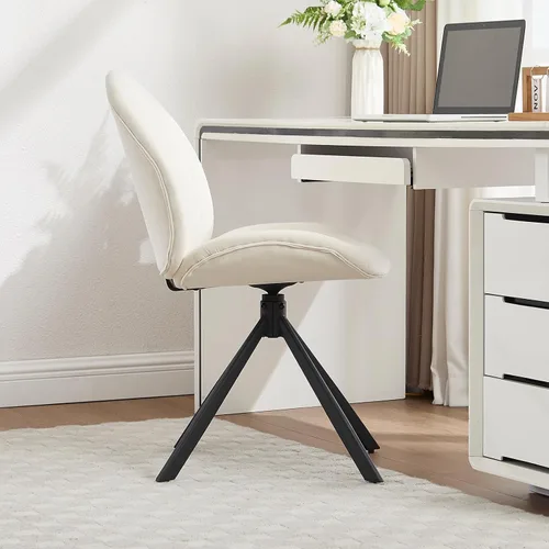 Miniatura 6 de Silla de oficina giratoria de terciopelo sin ruedas, pequeña y cómoda silla de escritorio sin brazos de mediados de siglo, bonita silla giratoria